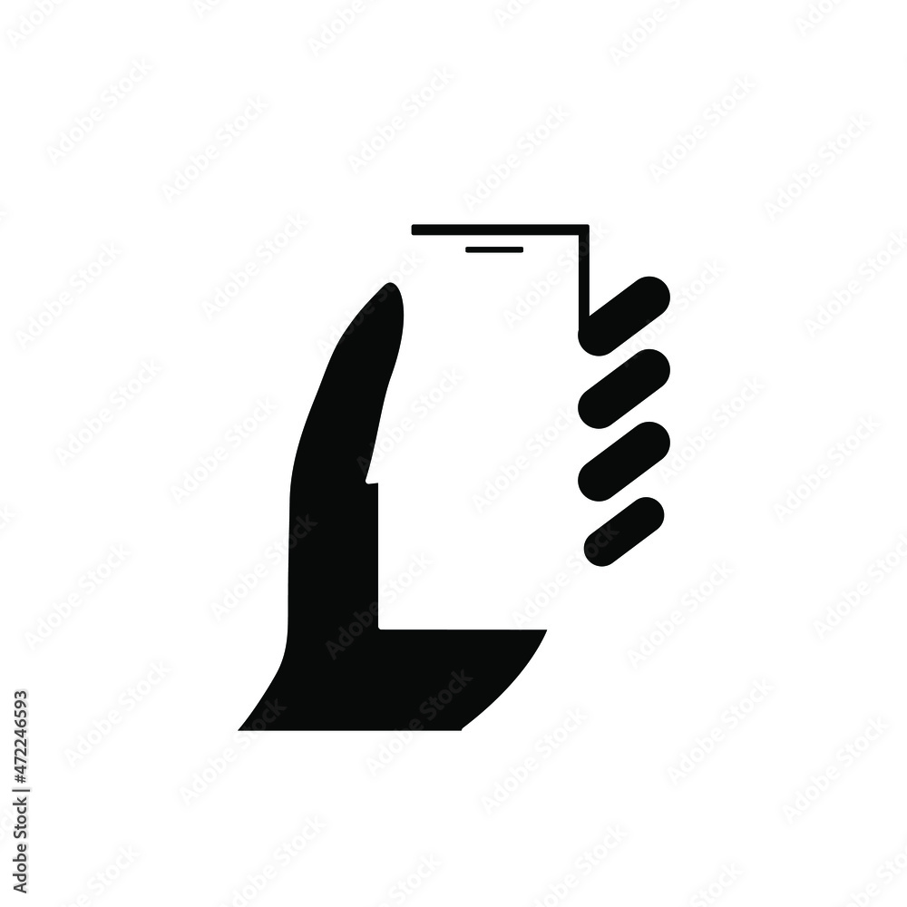 Hand hold the smartphone. Mobile phone touch screen in hand, icon flat design Hand hold the smartphone. Mobile phone touch screen in hand, icon flat design