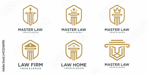 Law office logo icon set. Creative pillar Concept Logo Design Template.