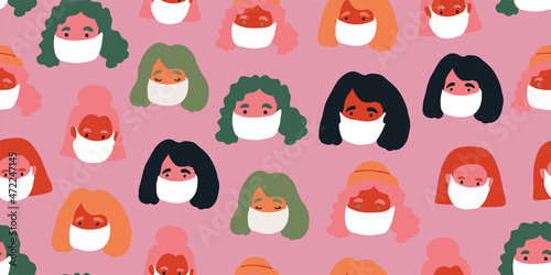 Coronavirus in China. Novel coronavirus (2019-nCoV), people in white medical face mask. Concept of coronavirus quarantine vector illustration. Seamless pattern