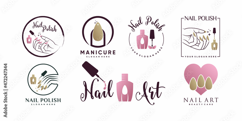 Set of collection nail polish logo design template with creative concept Premium Vector