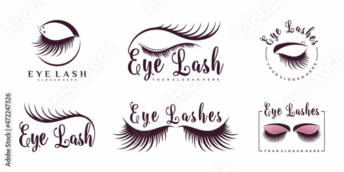 Set of collection beauty eyelash logo design for inspiration with line art style Premium Vector