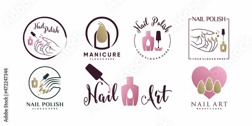 Set of collection nail polish logo design template with creative concept Premium Vector