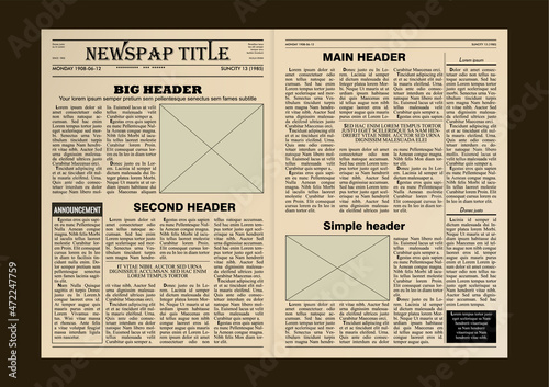 Old Vintage Yellow Newspaper Spread Pages Template