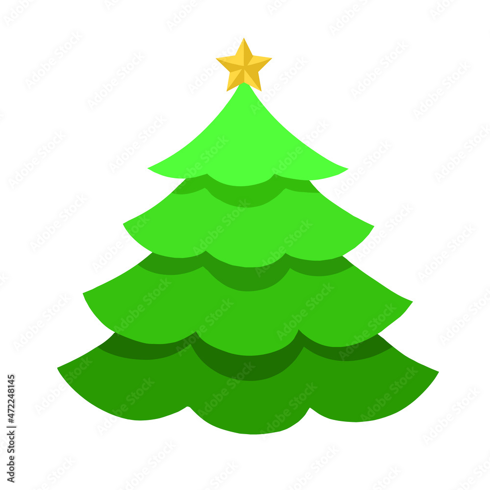 Vector Christmas tree. Flat Design of Cypress Tree with gold star in the top. Isolated Natural Design Element. Christmas and New Year Holidays Symbol. Empty for adding your own decorations. Vector Christmas tree. Flat Design of Cypress Tree with gold star in the top. Isolated Natural Design Element. Christmas and New Year Holidays Symbol. Empty for adding your own decorations.