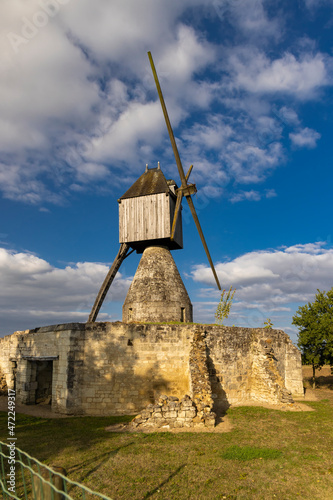 Windmill of La Tranchee and vineyard near Montsoreau, Pays de la Loire, France photo