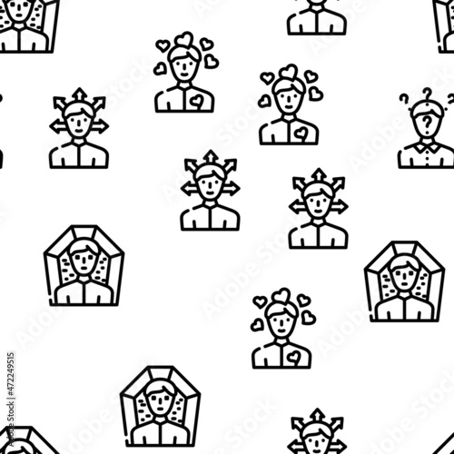 Male Business And Expression Vector Seamless Pattern Thin Line Illustration