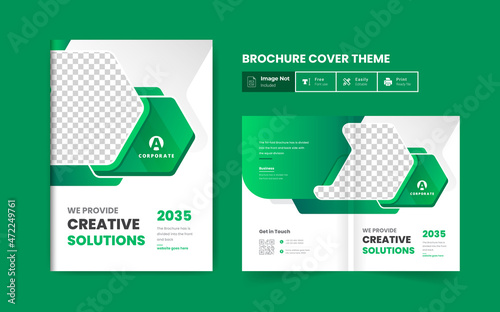 business brochure design cover theme template layout green color modern A4 size bi fold brochure corporate presentation abstract theme use for multipurpose editable text and fully vector cc file