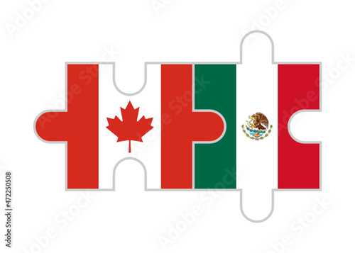 puzzle pieces of canada and mexico flags. vector illustration isolated on white background