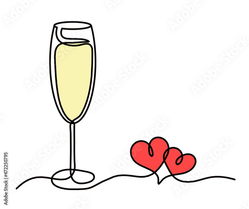 Drawing line wineglass on the white background