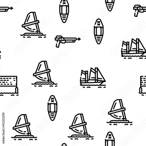 Water Sports Active Occupation Vector Seamless Pattern Thin Line Illustration