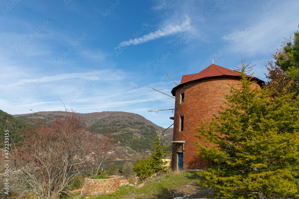 Fototapeta premium a tile-colored mill in the forest, Bolu, Turkey