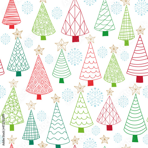 vector christmas trees colorful allover seamless pattern background