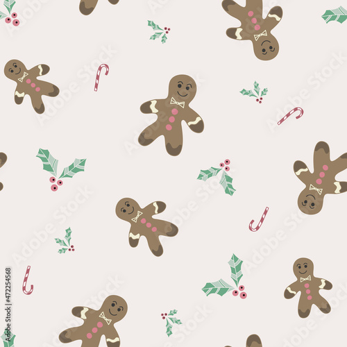 vector pastel happy christmas gingerbread allover seamless pattern background