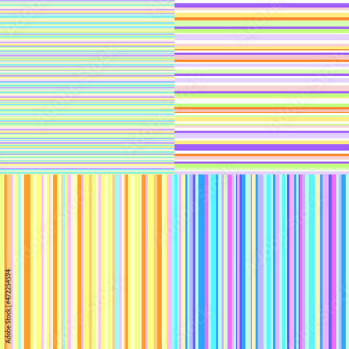 Set of seamless colored patterns with stripes. Light colors. Abstract geometric wallpaper of the surface. Striped backgrounds. Print for polygraphy, posters, t-shirts and textiles. Doodles for work