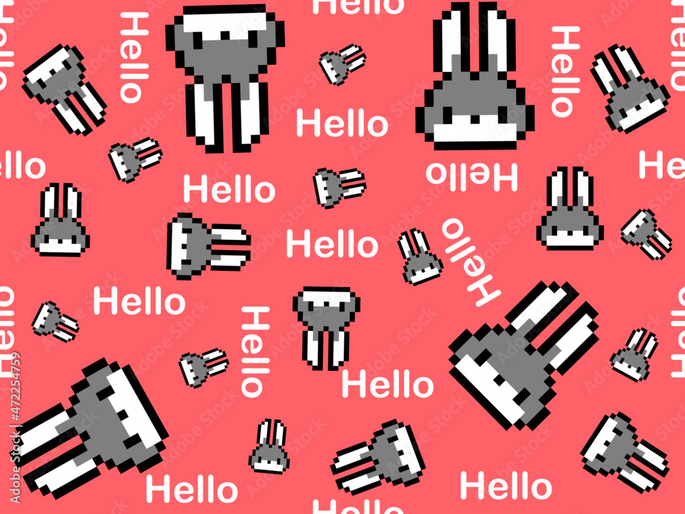 Fototapeta premium rabbit cartoon character seamless pattern on red background