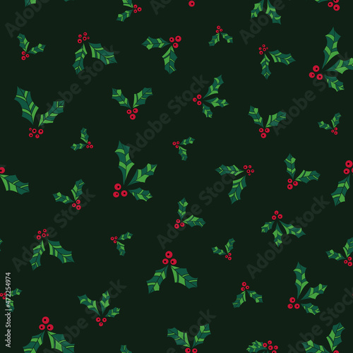 vector green happy christmas misteltoe allover seamless pattern background