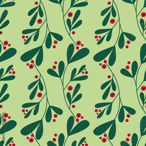 vector green misteltoe allover seamless pattern background