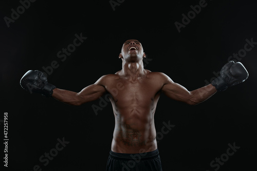 Black male boxer celebrating win and screaming © Drobot Dean