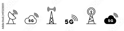 Connection tower icon set. Internet and mobile connection. 5g internet. Vector EPS 10. Isolated on white background