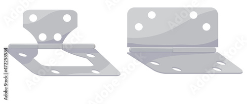 Door hinges silver color isolated on white background. Cartoon vector illustration.