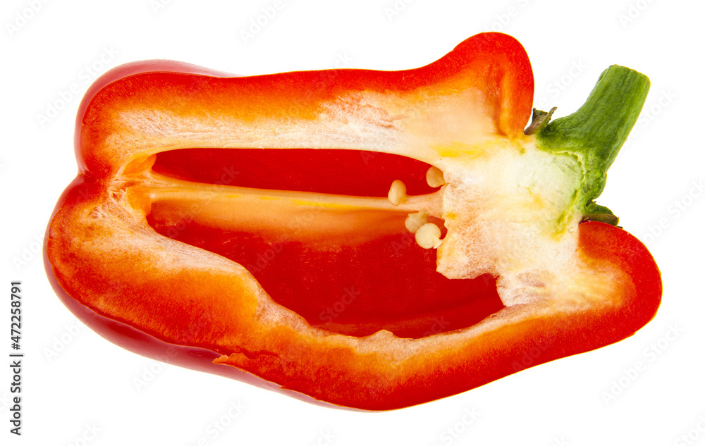 Cut red pepper isolated on white background.