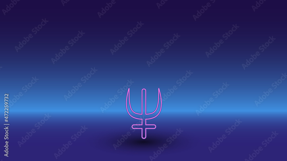 Neon astrological neptune symbol on a gradient blue background. The isolated symbol is located in the bottom center. Gradient blue with light blue skyline Neon astrological neptune symbol on a gradient blue background. The isolated symbol is located in the bottom center. Gradient blue with light blue skyline