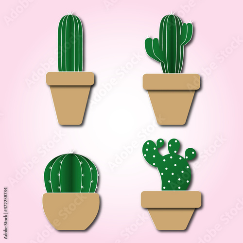 A collection of cactus designed in paper cut style. Vector illustration.
