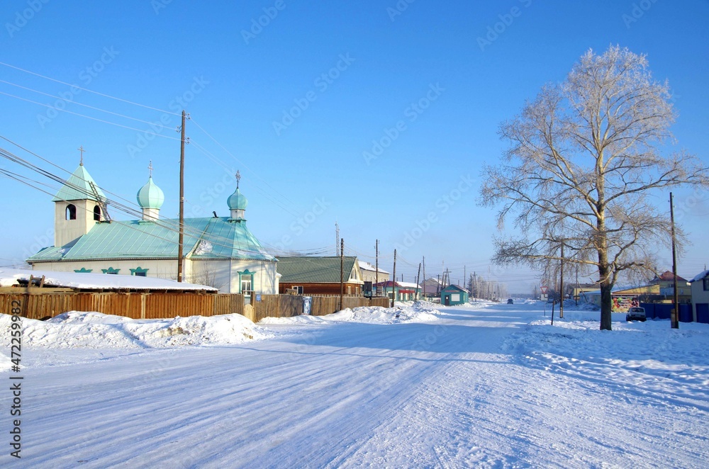Small village in winter in Siberia, Russia