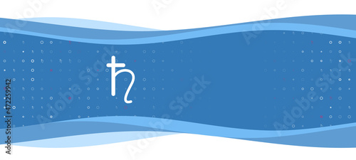 Blue wavy banner with a white astrological saturn symbol on the left. On the background there are small white shapes, some are highlighted in red. There is an empty space for text on the right side © Alexey