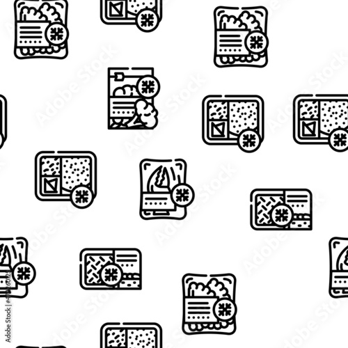 Frozen Food Storage Packaging Vector Seamless Pattern Thin Line Illustration