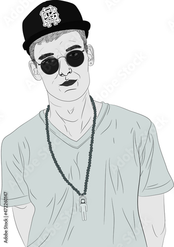 Man in sunglasses illustration using monotonous color.