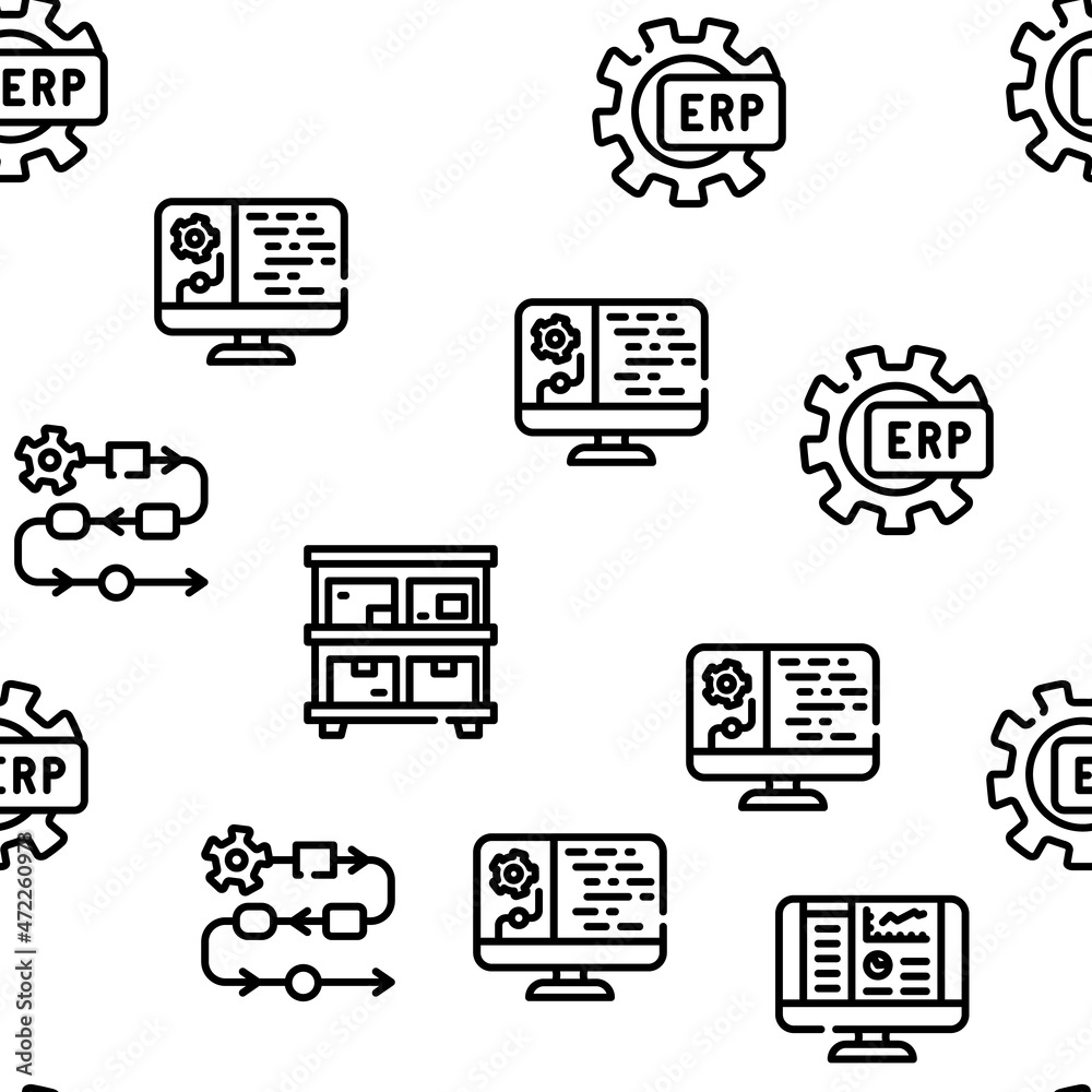 Erp Enterprise Resource Planning Vector Seamless Pattern Thin Line Illustration Erp Enterprise Resource Planning Vector Seamless Pattern Thin Line Illustration