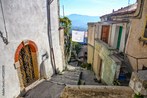 Fototapeta Naklejka Na Ścianę i Meble -  A narrow street in Castelcivita, a small village of the province of Salerno, Italy.