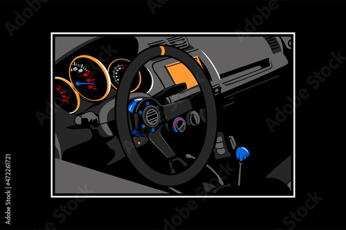 Vector car cabin illustration on black background