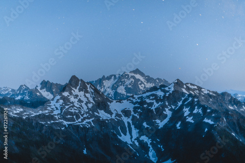 Blue hour over mountains in North Cascades