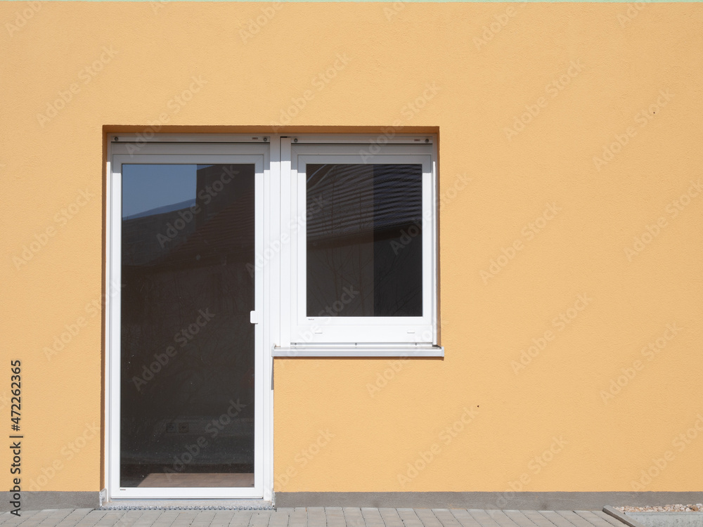 House facade with door and window