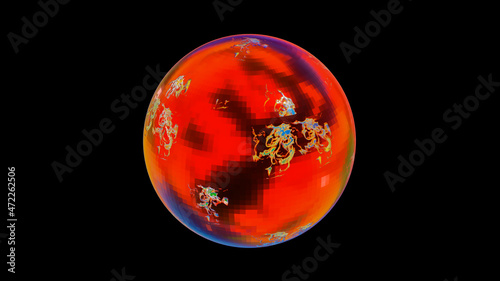 rainbow ball with a rough texture on a black background. 3d render illustration