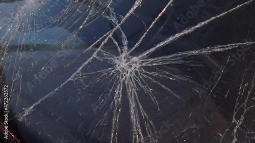 Broken Windshield Car Traffic Accident Windscreen Damage Night