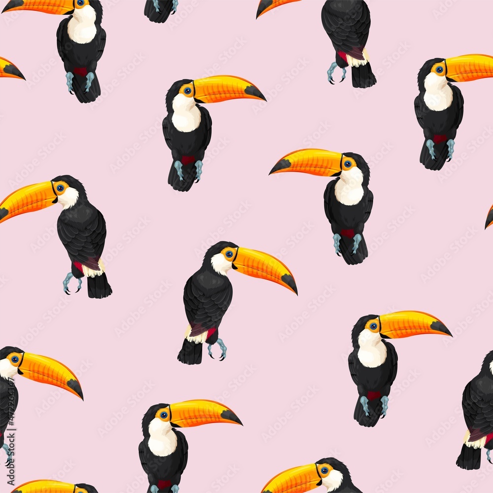 Fototapeta premium Vector seamless pattern with high detailed toucans