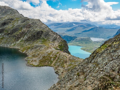 Fototapeta Naklejka Na Ścianę i Meble -  View lake gjende from the famous Besseggen hiking trail, Norway