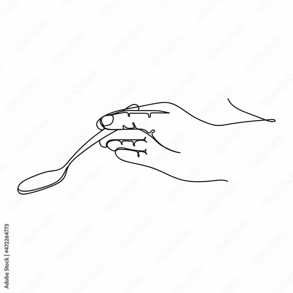 Vector abstract continuous one single simple line drawing icon of spoon in a hand in silhouette sketch. Vector abstract continuous one single simple line drawing icon of spoon in a hand in silhouette sketch.