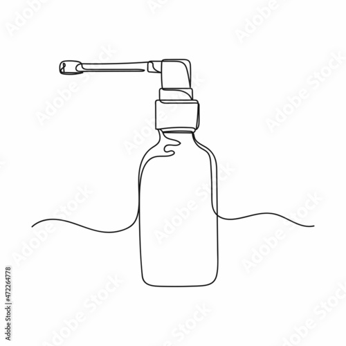 Vector abstract continuous one single simple line drawing icon of throat spray medicine in silhouette sketch.