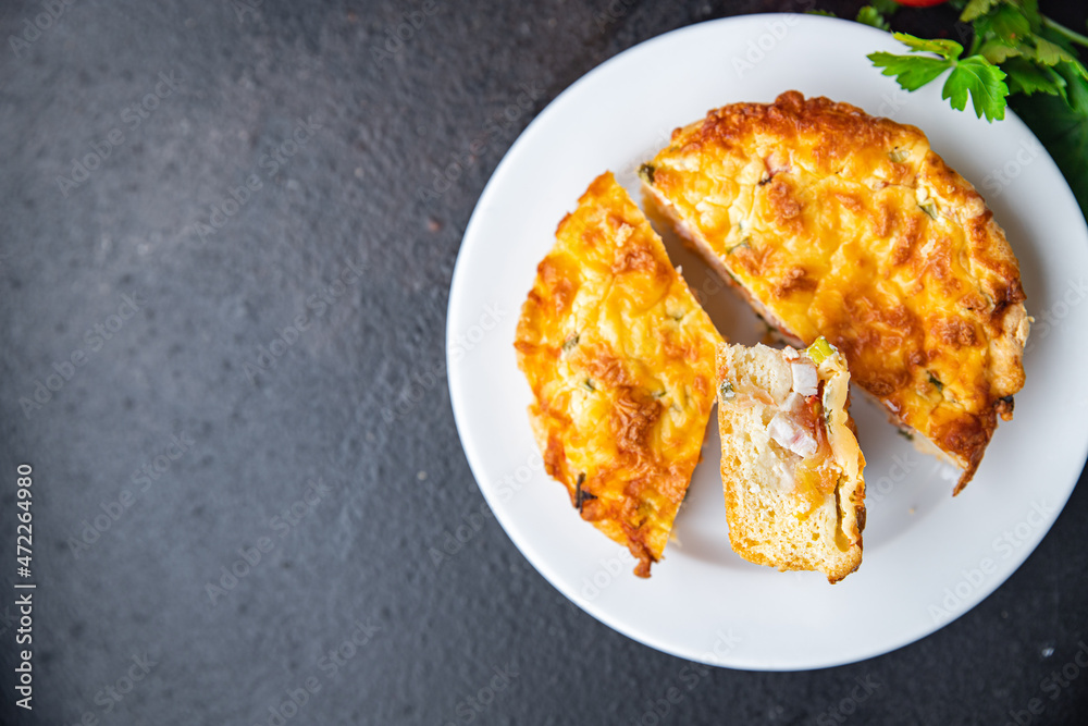salmon quiche lauren savory pie filling, meal snack on the table copy space food background rustic vegetarian food no meat salmon quiche lauren savory pie filling, meal snack on the table copy space food background rustic vegetarian food no meat