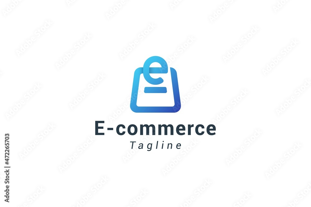 Letter e creative e-commerce shopping bag logo