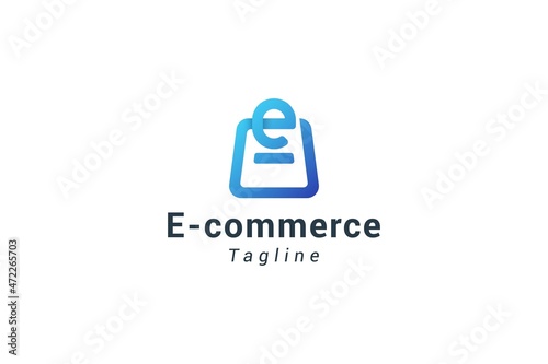 Letter e creative e-commerce shopping bag logo