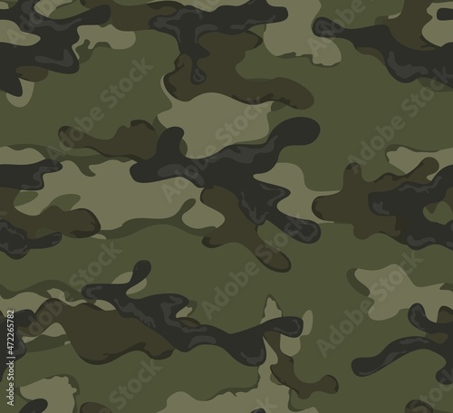 Military camouflage, forest texture, army geometric seamless pattern for printing clothes, paper, fabric. Disguise. Ornament
