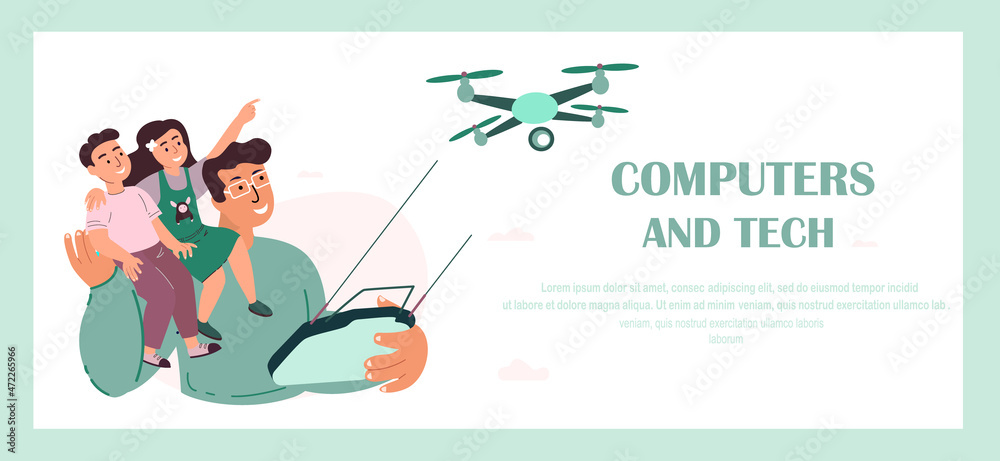 Happy Smiling Father,Children Kids Playing with Flying Drone.Father,Son,Daughter look at Robot Quadcopter,Innovation.Computers Tech Landing Page Template.Remote Piloted Aircraft.Vector Illustration Happy Smiling Father,Children Kids Playing with Flying Drone.Father,Son,Daughter look at Robot Quadcopter,Innovation.Computers Tech Landing Page Template.Remote Piloted Aircraft.Vector Illustration