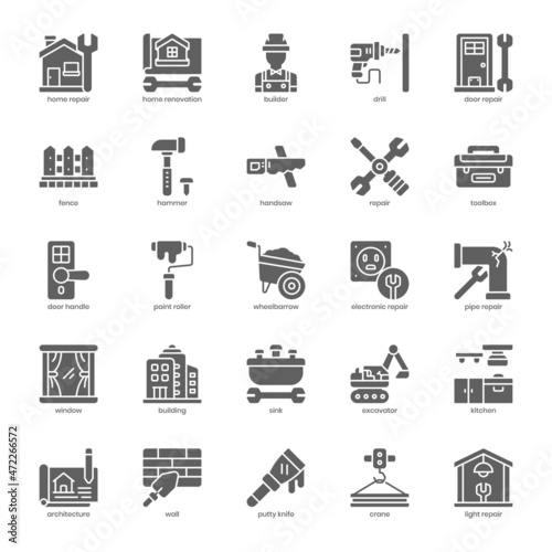 Renovation icon pack for your website design, logo, app, UI. Renovation icon glyph design. Vector graphics illustration and editable stroke.