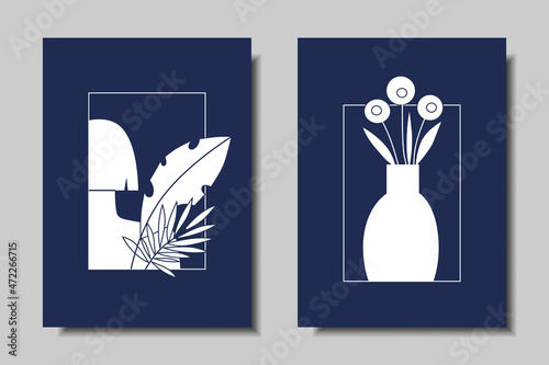 Set of modern posters with abstract still life and abstract woman. Vector illustration.
