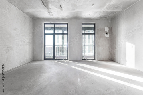 interior of the apartment without decoration in gray colors